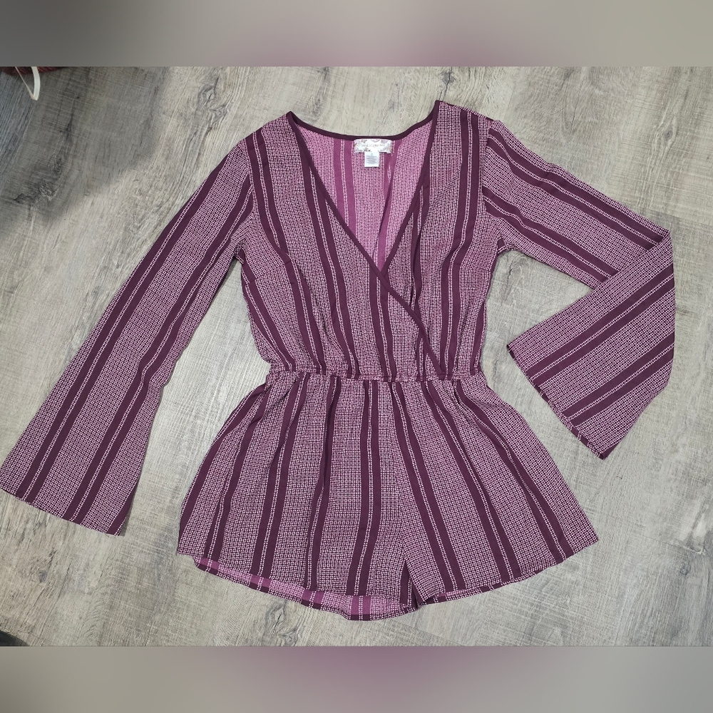 Band of gypsies burgundy bell sleeve, V Neck romper Boho, Bohemian, Festival M.